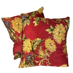 Two Red Floral Square Throw Pillow, Decorative Cushion Custom - Gorgeous